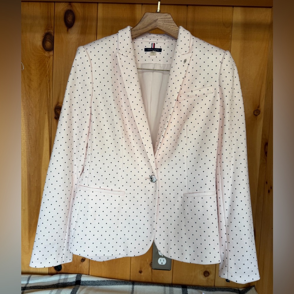 Tommy Hilfiger Light Pink Blazer with Navy Polka Dots